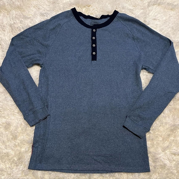 LEVI STRAUSS & CO. Men's Knit Ribbed Long Sleeve Henley Blue Sz. Large - Picture 1 of 3